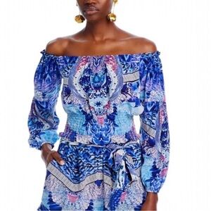 NWT MODA BARONESSA Silk Off-the-Shoulder Top Cover-Up Small